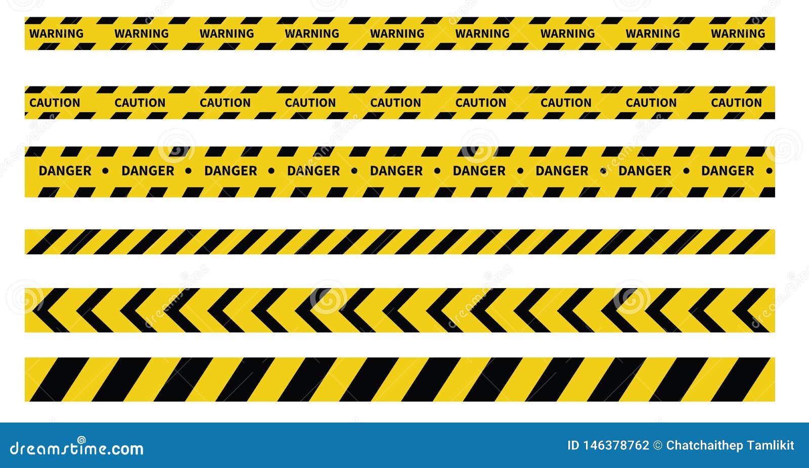 caution and danger tapes. warning tape. black and yellow line striped.  